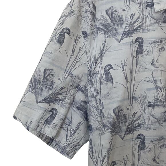 Psycho Tuna Mens Size XXL Slim Fit Button Up Shirt Stretch Duck Dog Print Gray - Picture 7 of 13